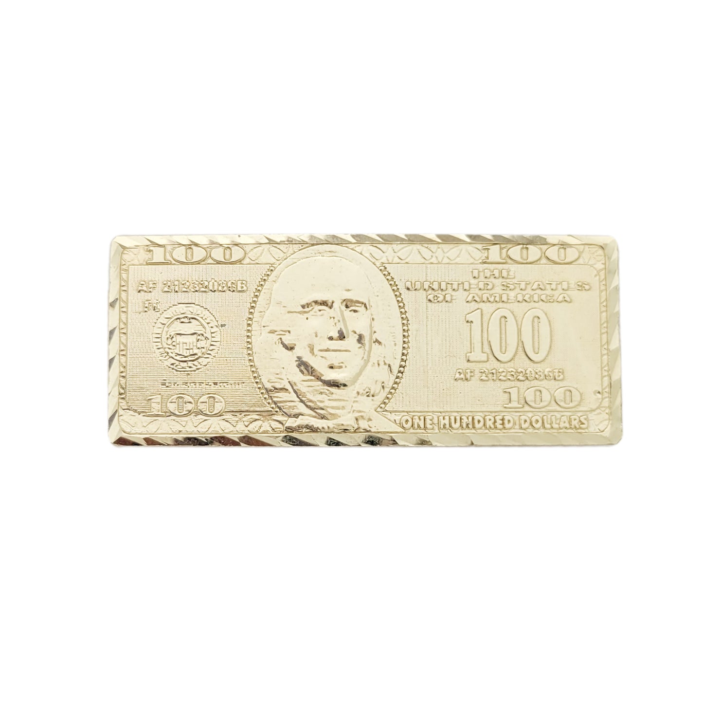 Men's 10K Yellow Gold Hundred Dollar Bill Ring Two Finger Ring Benjamin Franklin Double Finger Ring