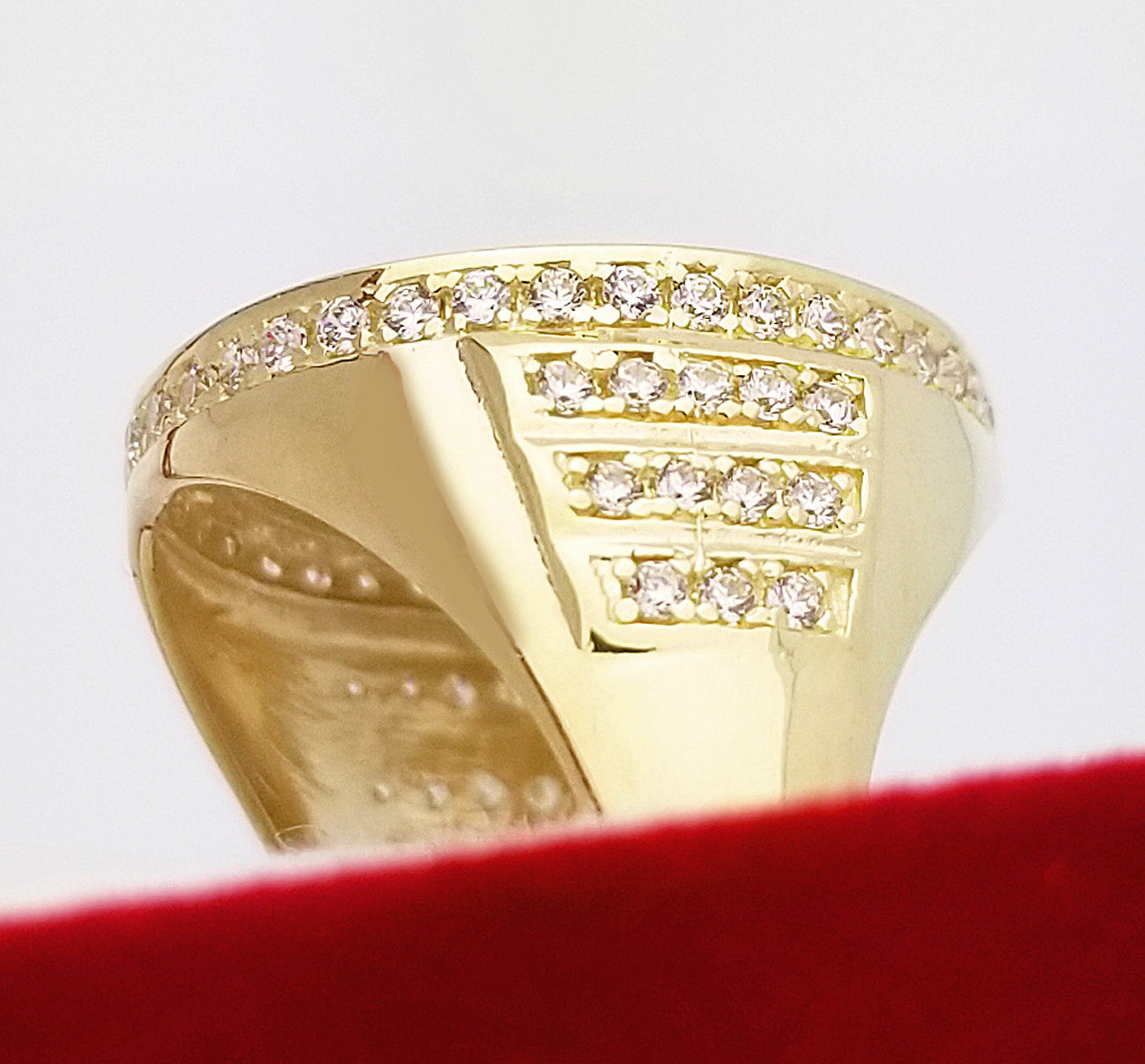 10K Yellow Gold Last Supper Ring For Men CZ Stone