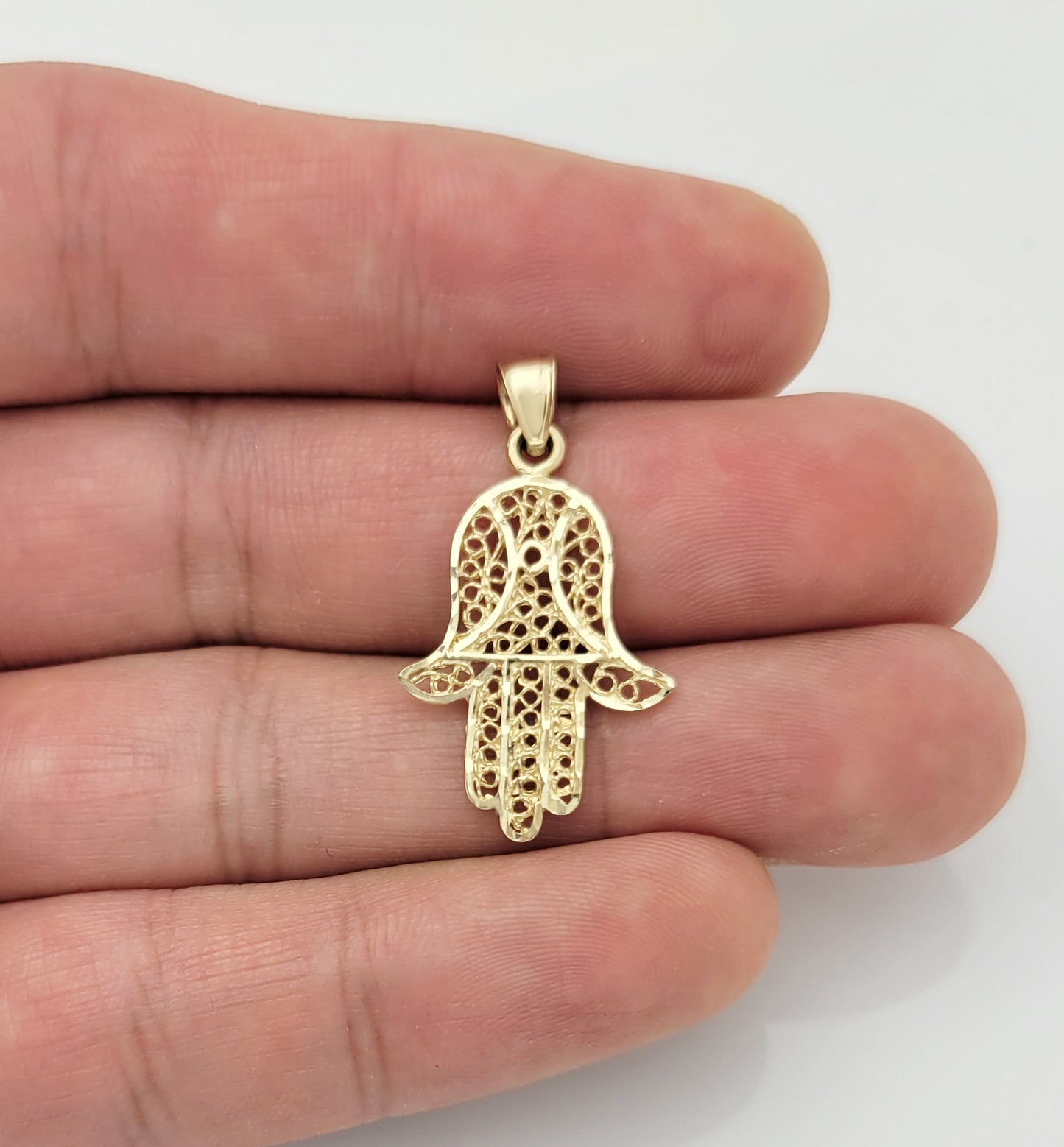 10k Yellow Gold Hamsa Pendant Hand of Fatima Charm 1.1 in x 0.7 in