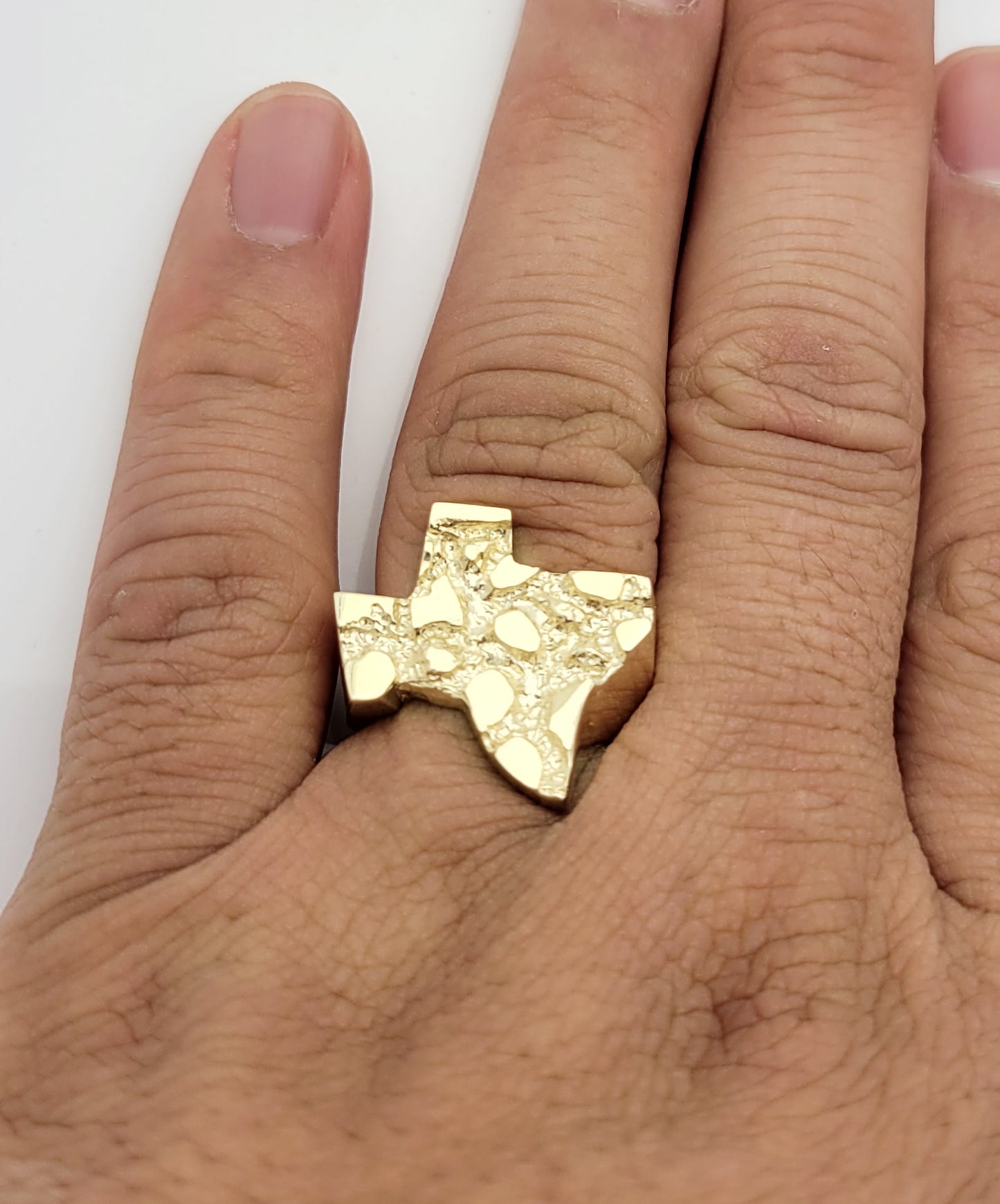 Solid Nugget Gold Texas Ring Texas Map Gold Ring For Men 10K Yellow Gold Ring Size 8