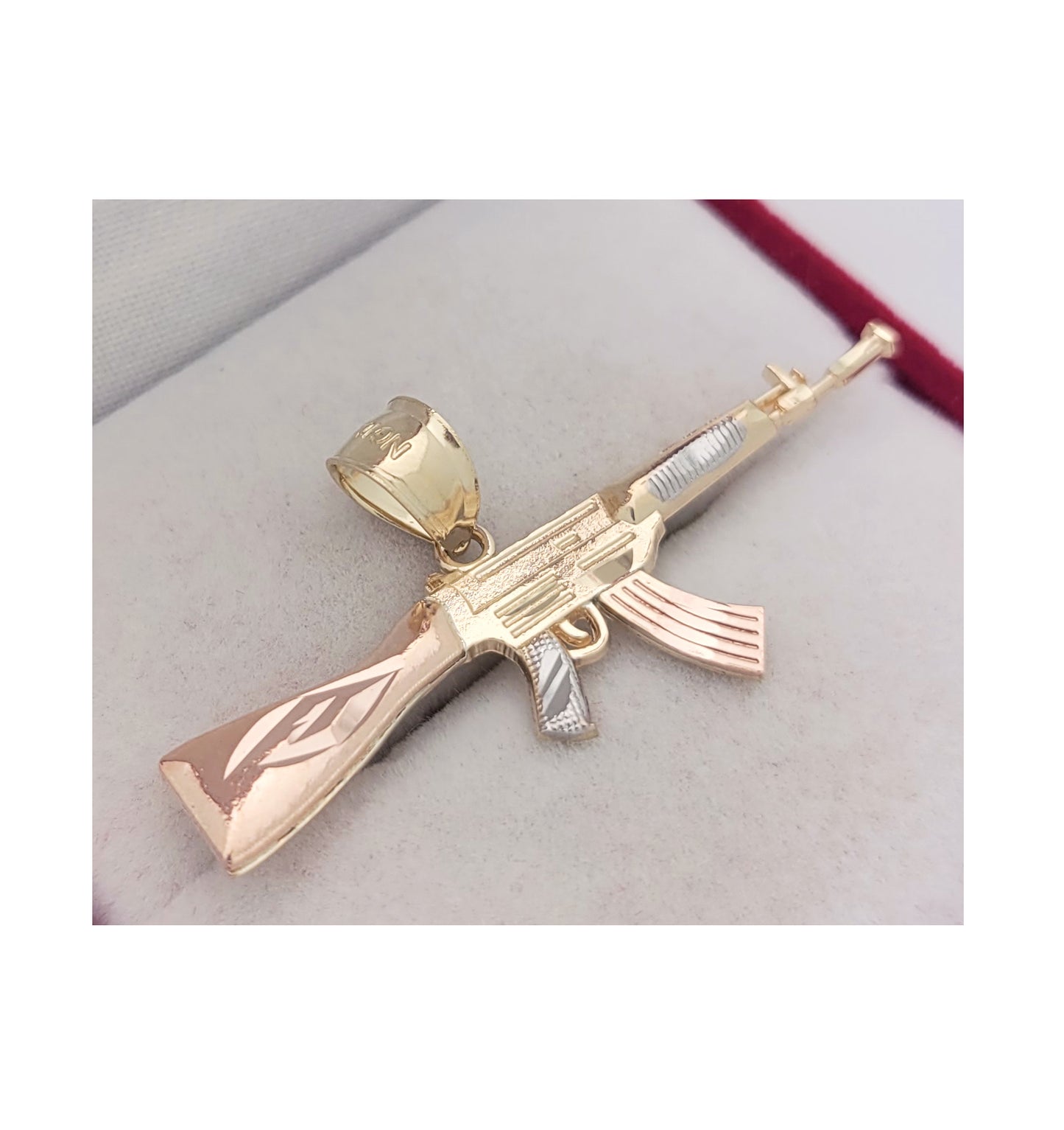 10k Yellow Gold Tri Color AK 47 Pendant Gold Rifle Necklace Pendant