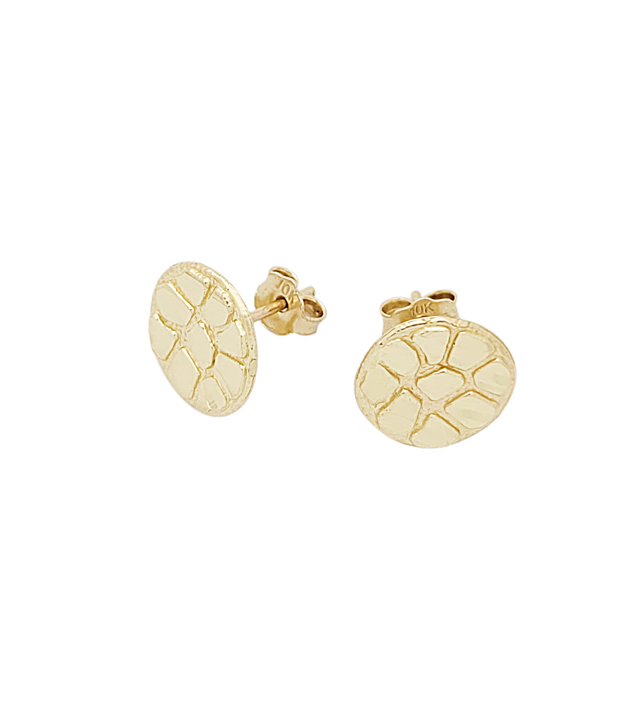 10k Yellow Gold Round Nugget Earrings Nugget Cut Design 0.4 in(10 mm)