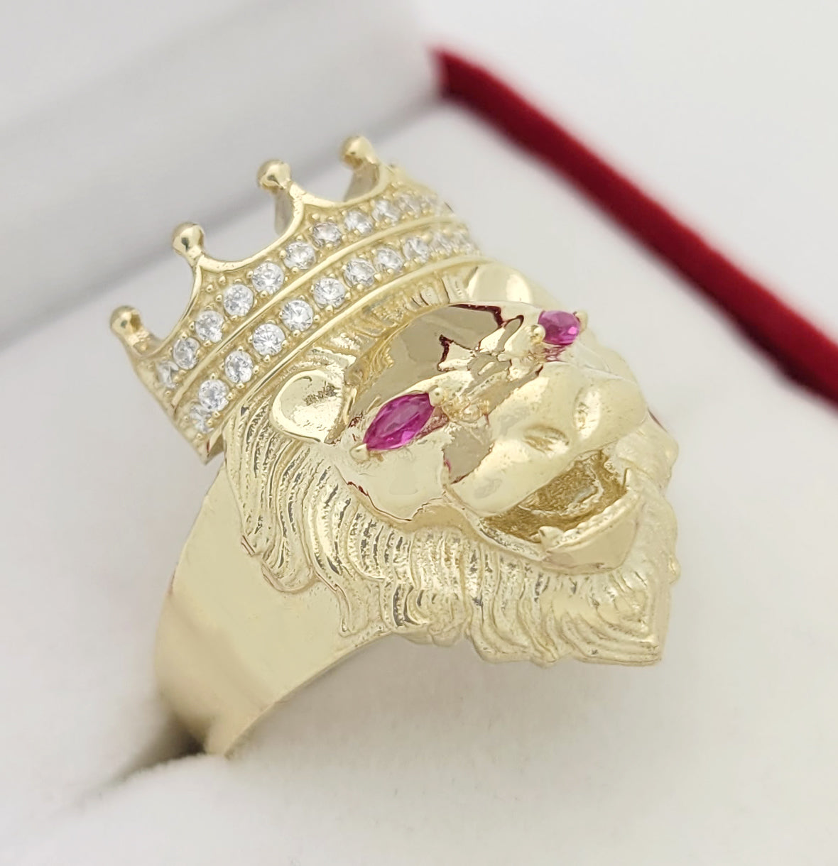 Men's Lion Head Ring 10K Yellow Gold Crown Lion Face Ring 1.0 in x 0.55 in