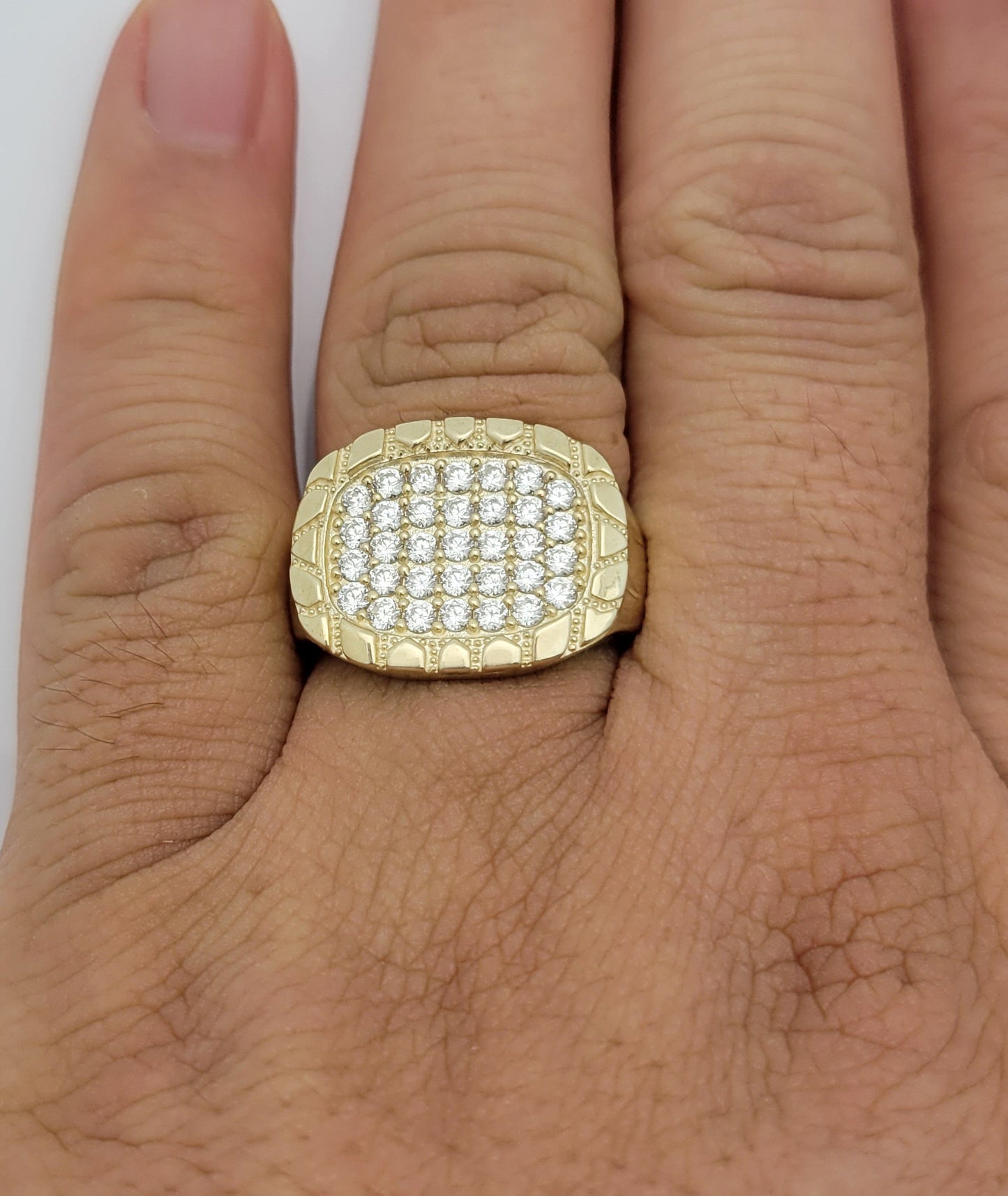 10K Yellow Gold Mens Ring Nugget Frame Ring Oval Top