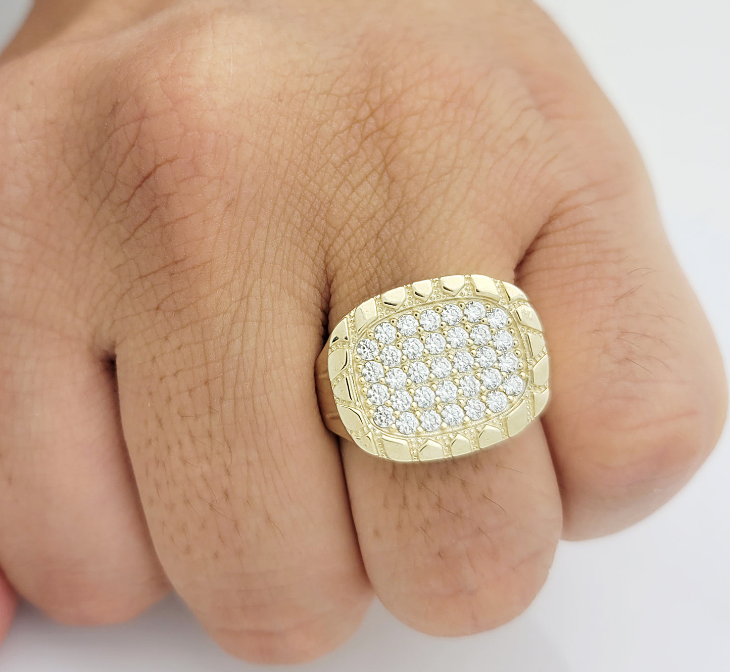 10K Yellow Gold Mens Ring Nugget Frame Ring Oval Top