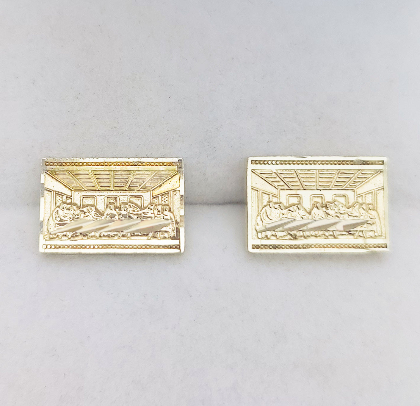 Men's Gold Last Supper Earrings 10K Yellow Gold Rectangle Last Supper Earrings