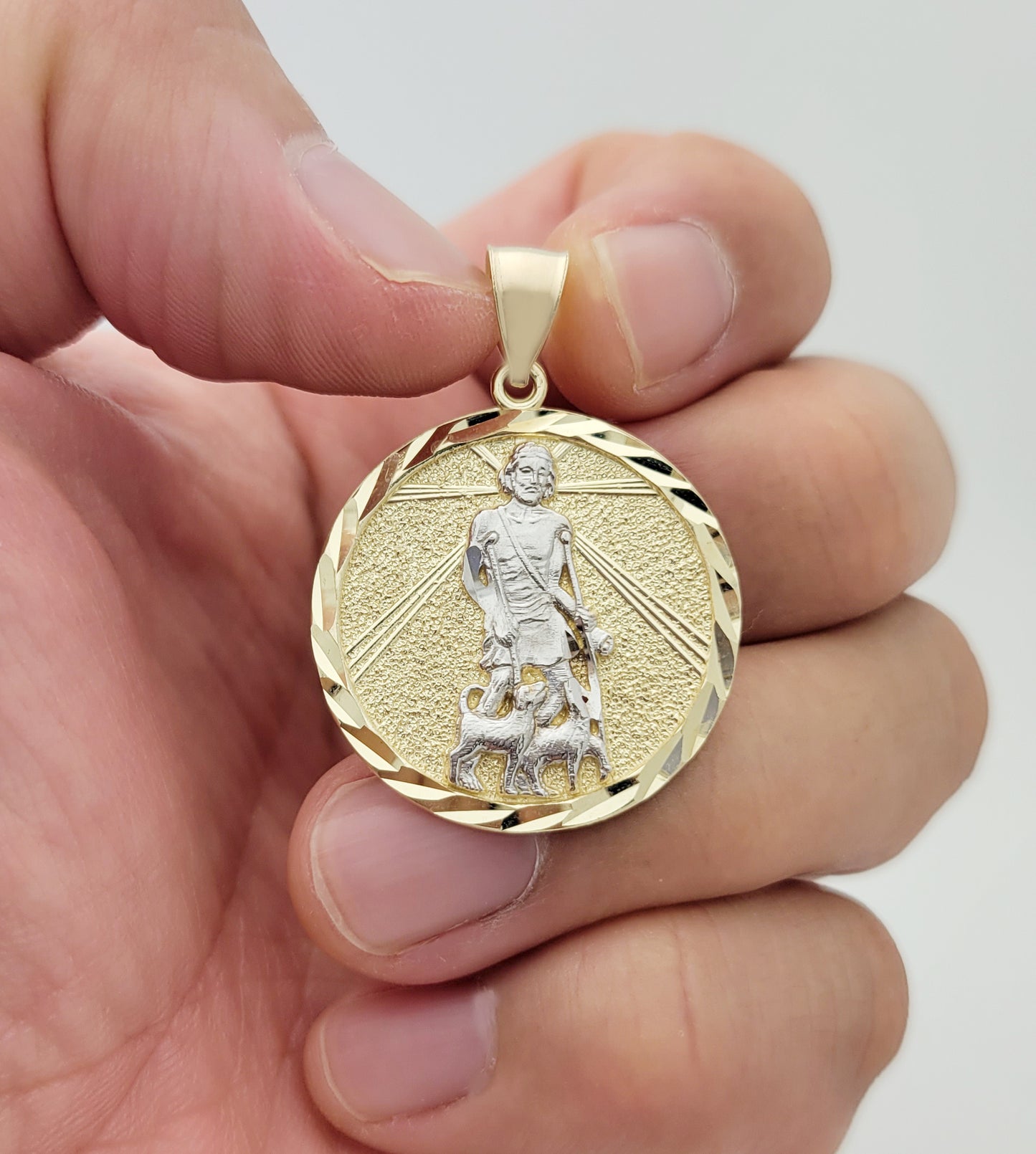 10K Yellow Gold Saint Lazarus Pendant Charm Patron Lazarus Medallion