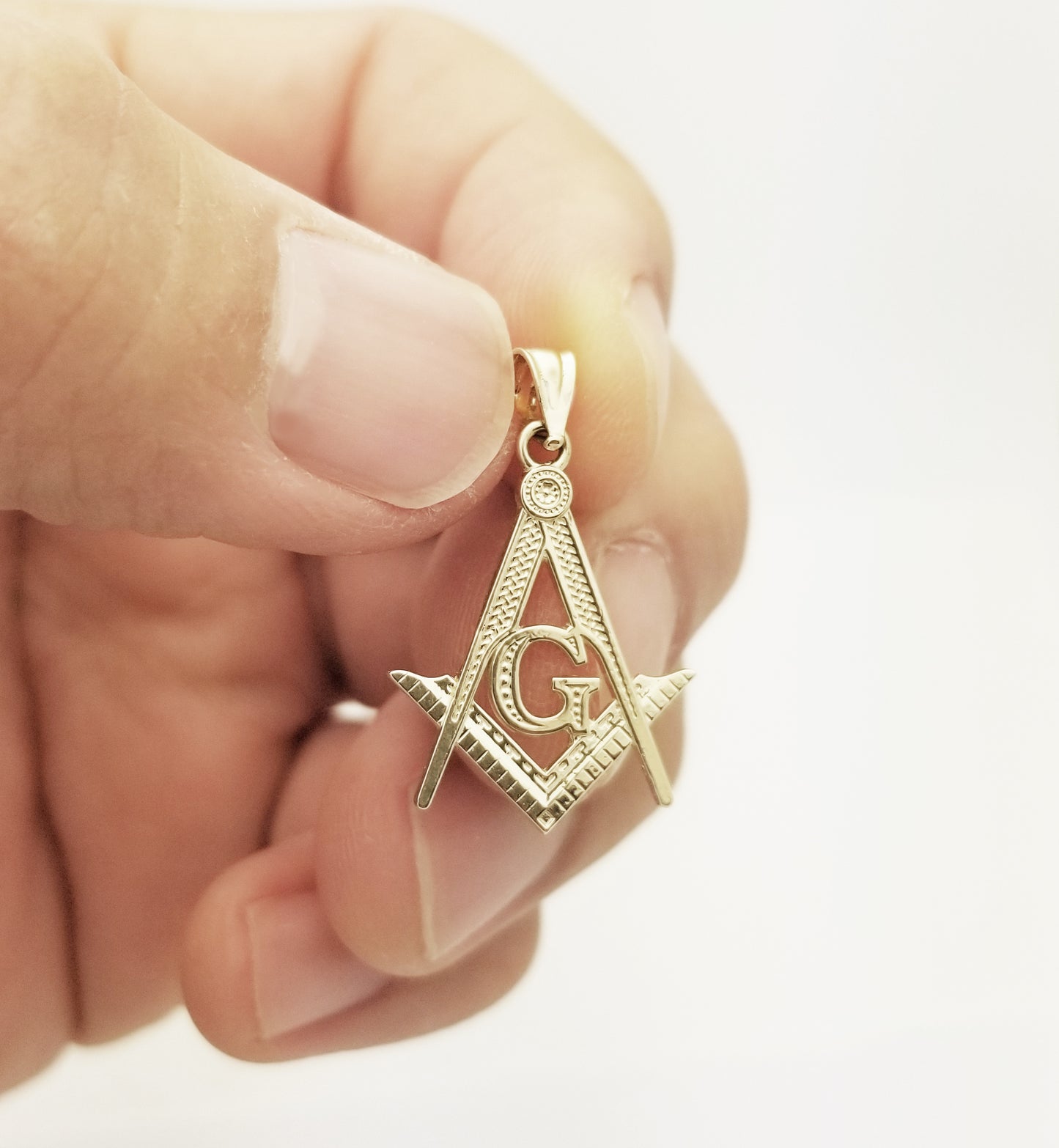 10K Yellow Solid Gold Masonic Pendant Freemason Necklace Pendant