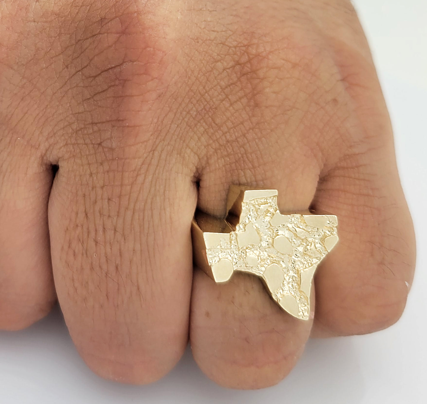 Solid Nugget Gold Texas Ring Texas Map Gold Ring For Men 10K Yellow Gold Ring Size 8