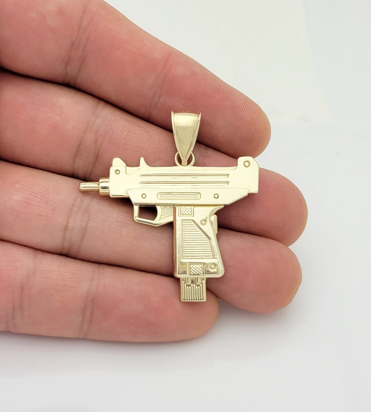 10k Yellow Gold Uzi Gun Necklace Pendant 1.5 in x 1.6 in