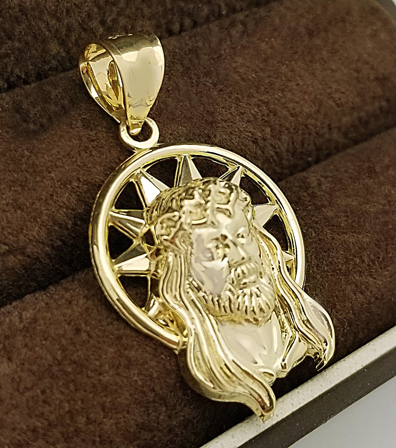 10k Yellow Gold Jesus Pendant for Mens Necklace Jesus Face Charm