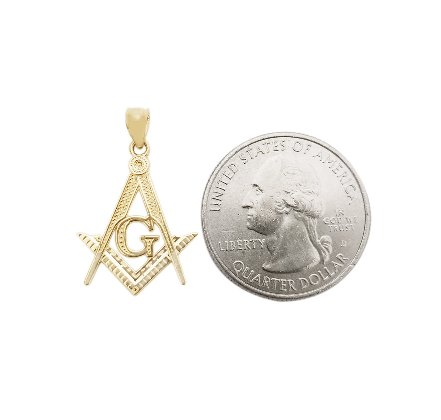 10K Yellow Solid Gold Masonic Pendant Freemason Necklace Pendant