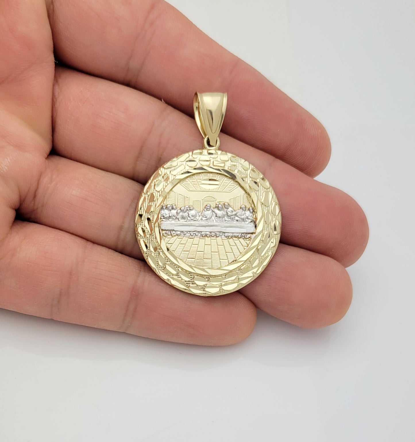 10K Yellow Gold Nugget Last Supper Pendant Last Supper Medal 1.2 inch Diameter