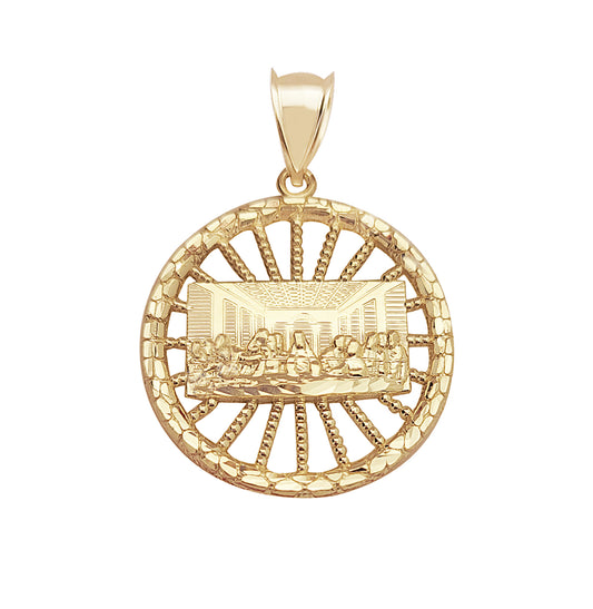 10K Yellow Gold Last Supper Pendant Last Supper Medal Round 1.0 in Diameter