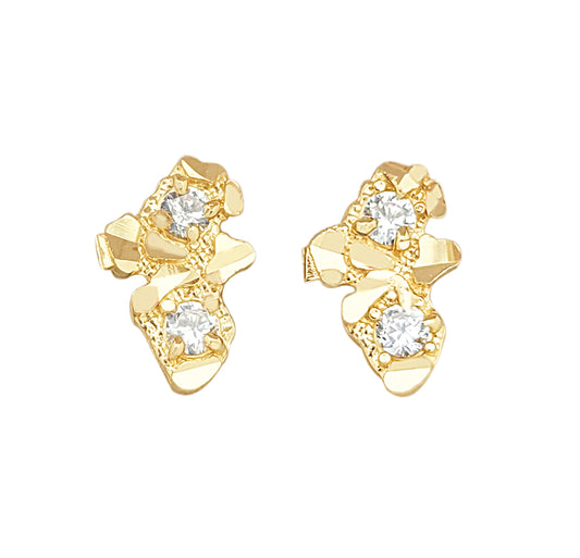 10k Yellow Gold Small Nugget Earrings With CZ