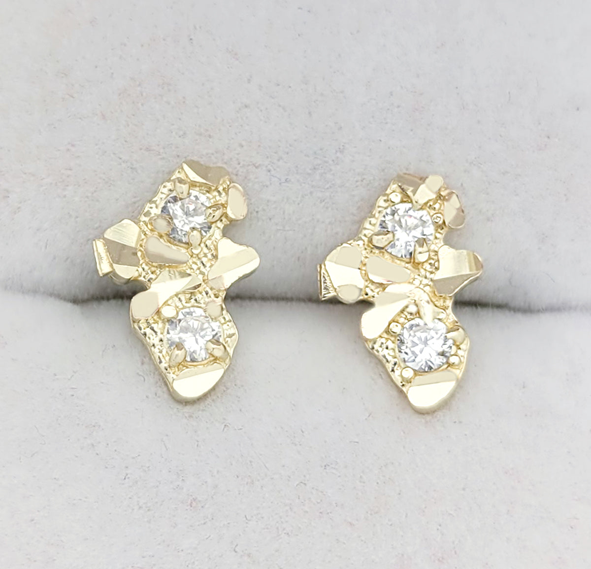 10k Yellow Gold Small Nugget Earrings With CZ