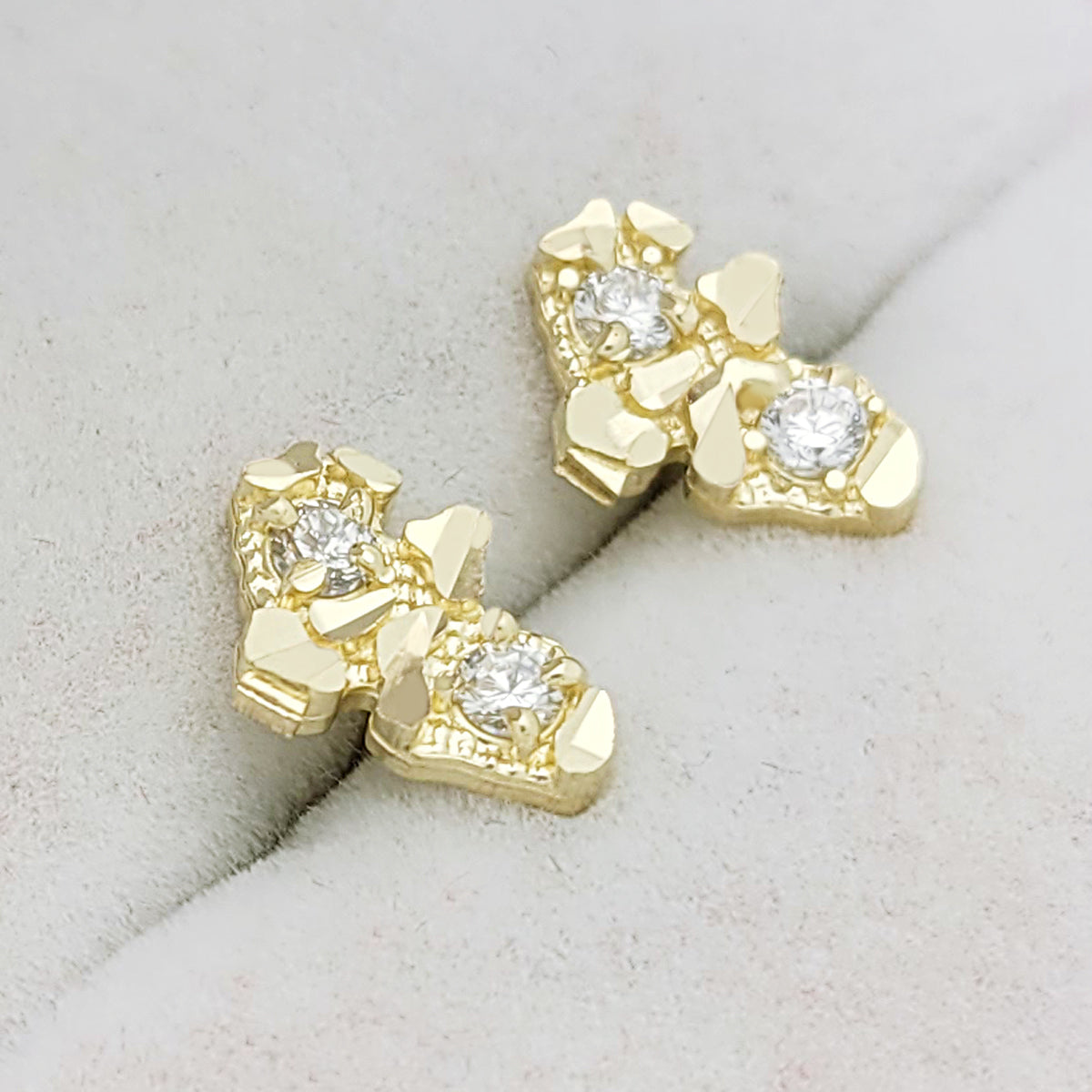 10k Yellow Gold Small Nugget Earrings With CZ