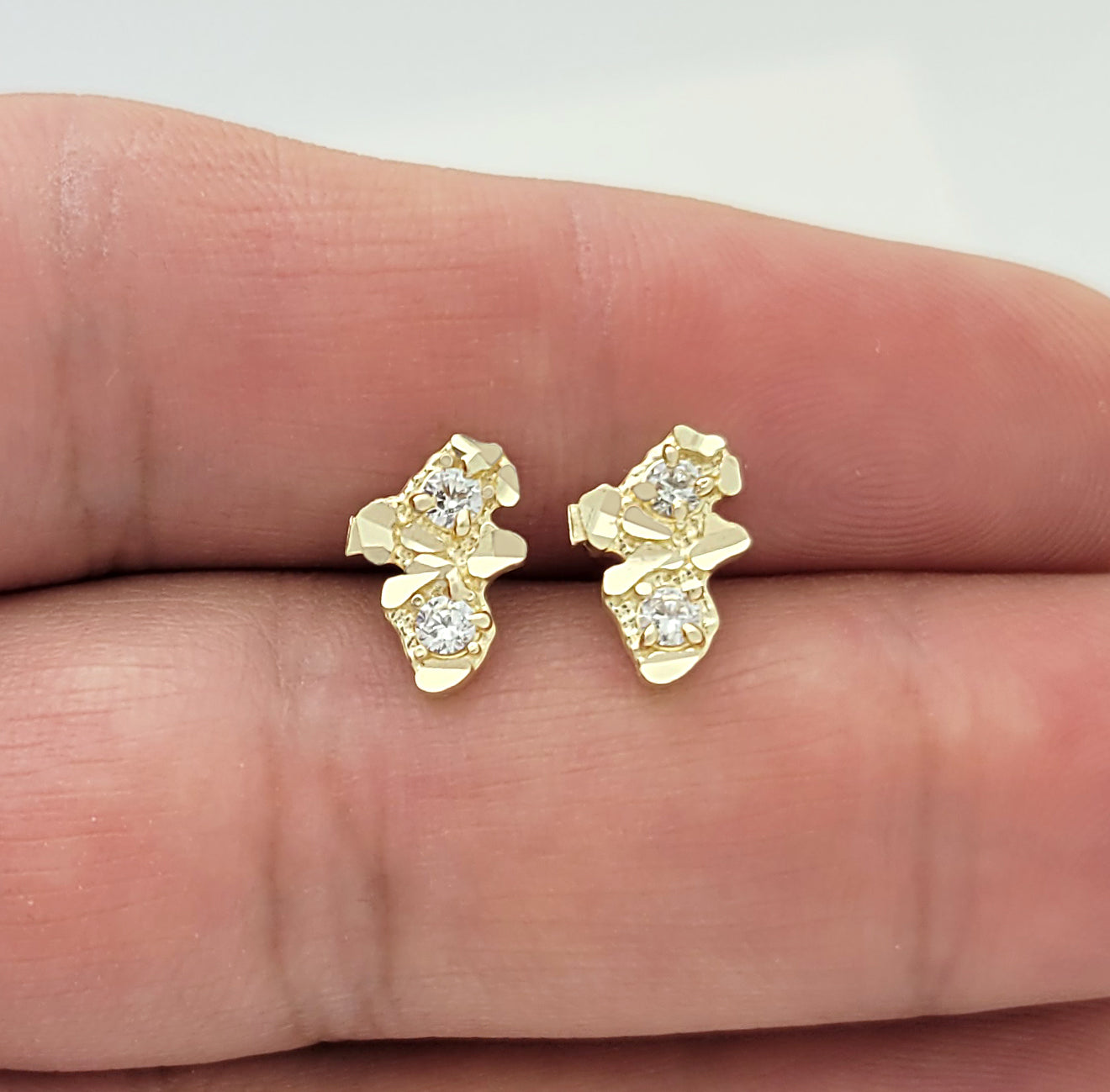 10k Yellow Gold Small Nugget Earrings With CZ