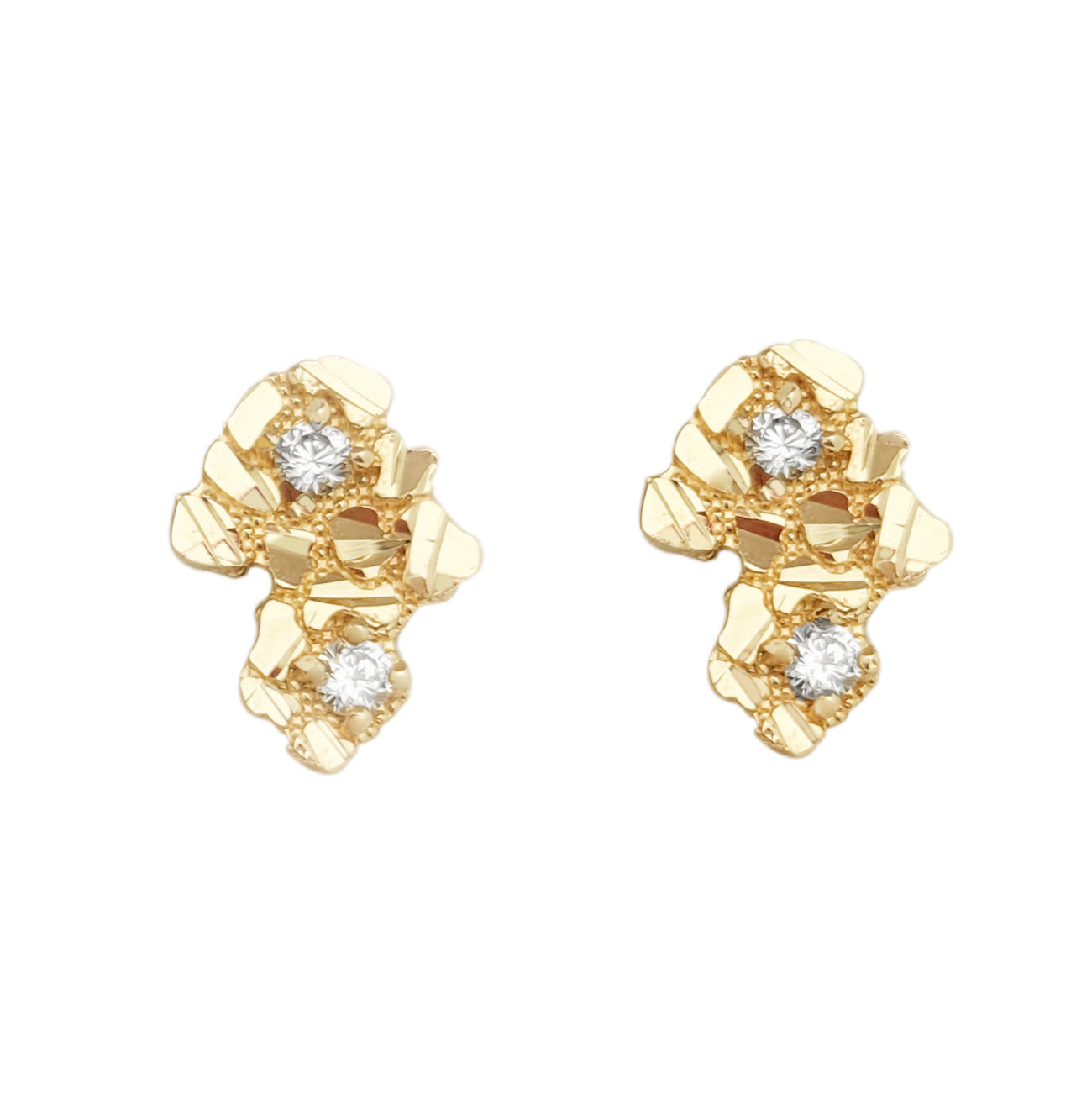 Men's 10k Yellow Gold Nugget With CZ Earrings 0.5 inch