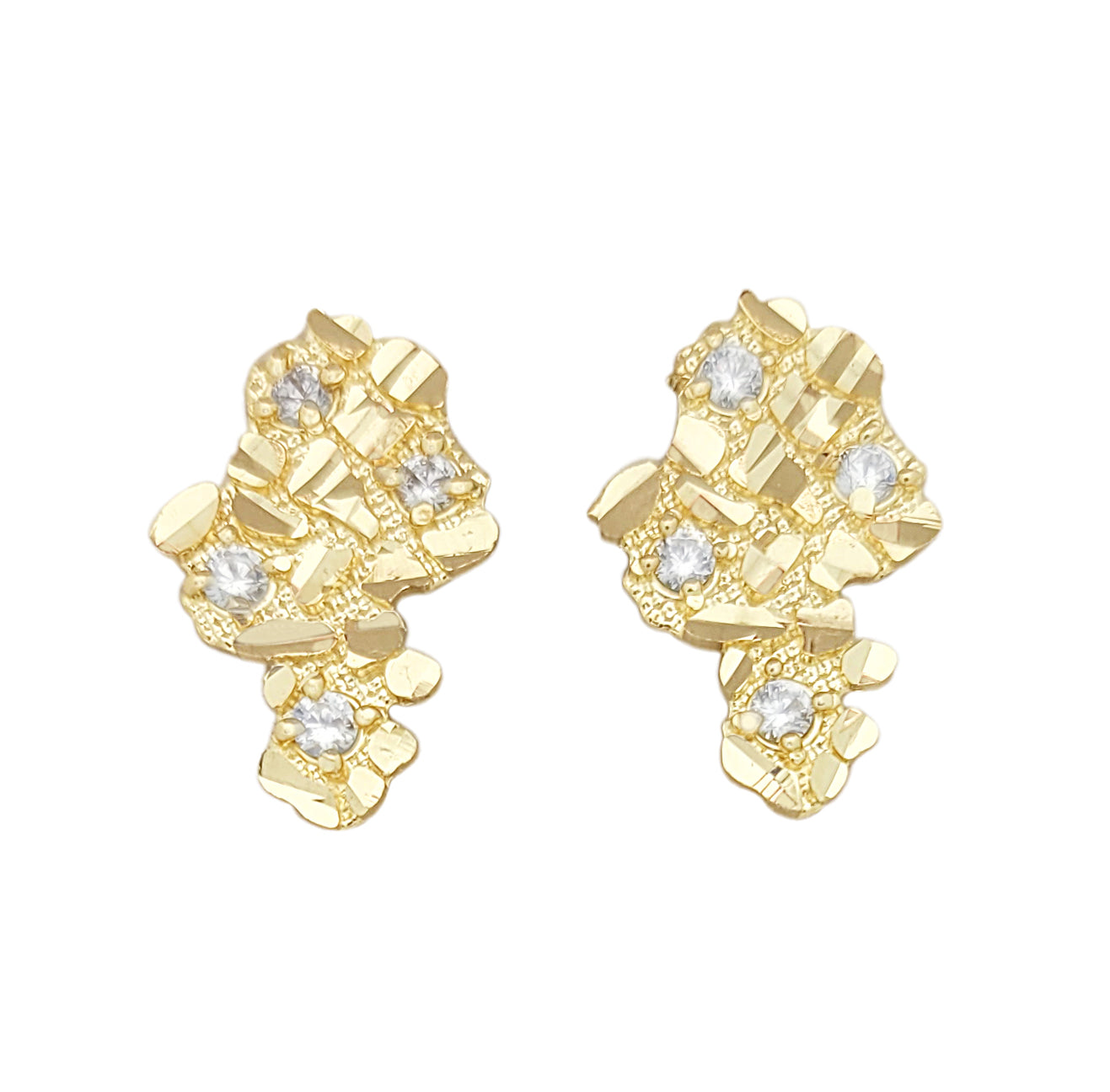 Mens 10k Yellow Gold Nugget Earrings With CZ