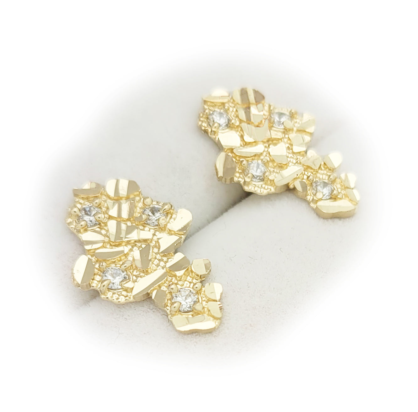 Mens 10k Yellow Gold Nugget Earrings With CZ