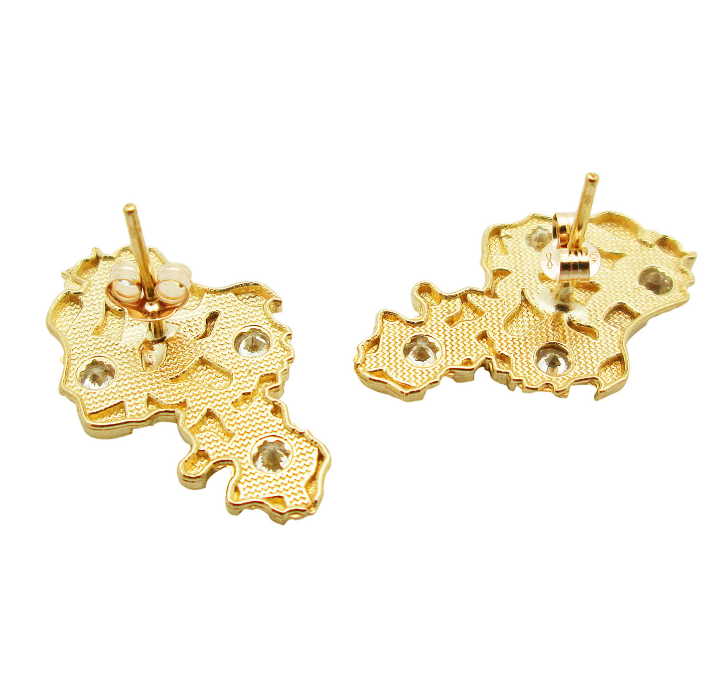 Mens 10k Yellow Gold Nugget Earrings With CZ