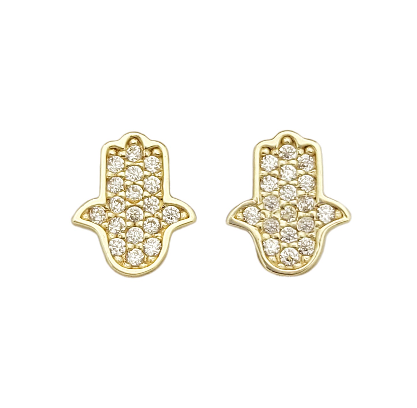 10k Yellow Gold Hamsa Earrings Hand of Fatima Earrings CZ