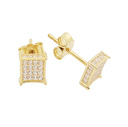 10k Yellow Gold Micro Pave CZ Earrings 5 mm x 5 mm Square Earrings