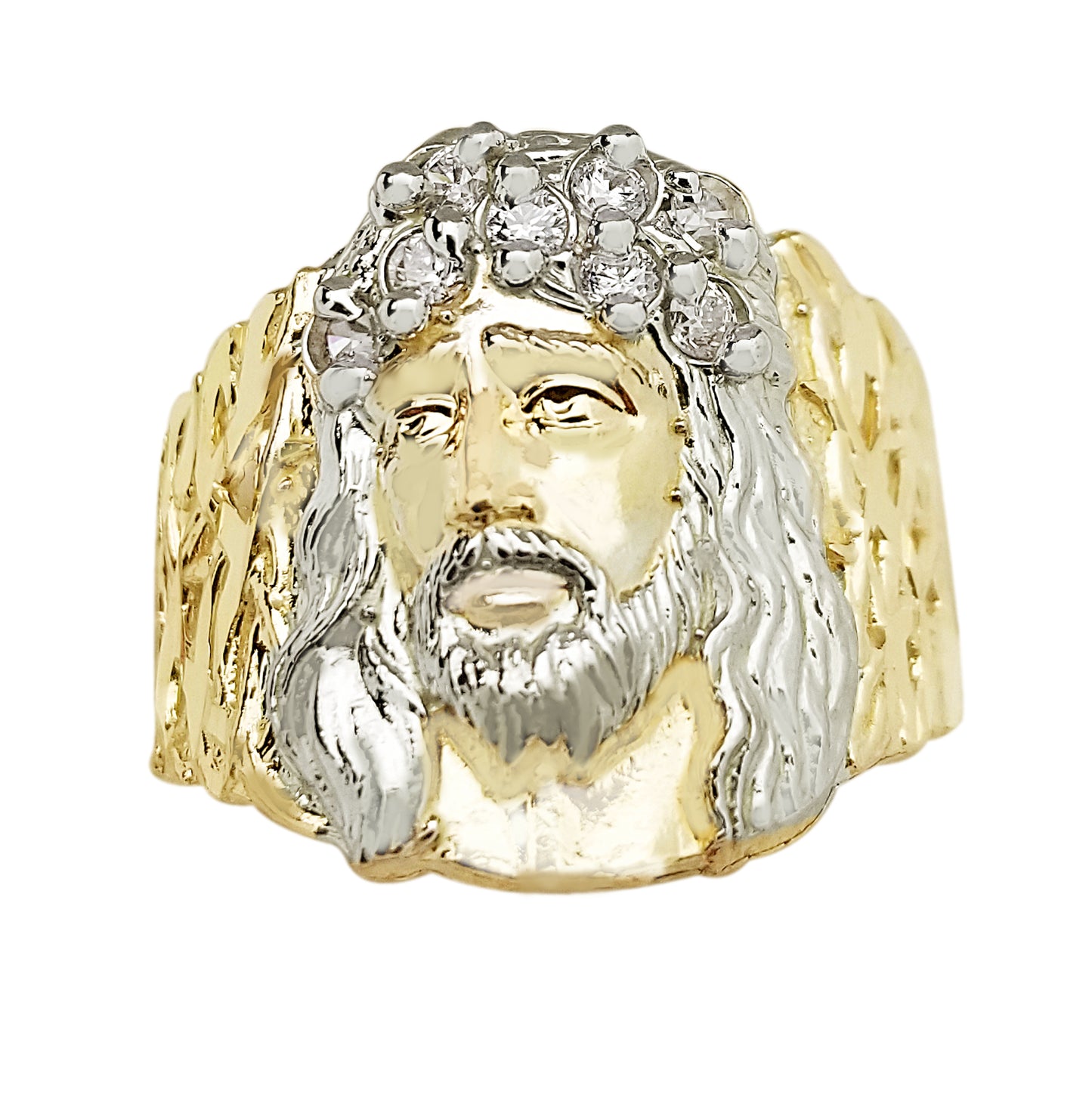 10K Yellow Gold Men's Jesus Ring Jesus Face Ring With CZ