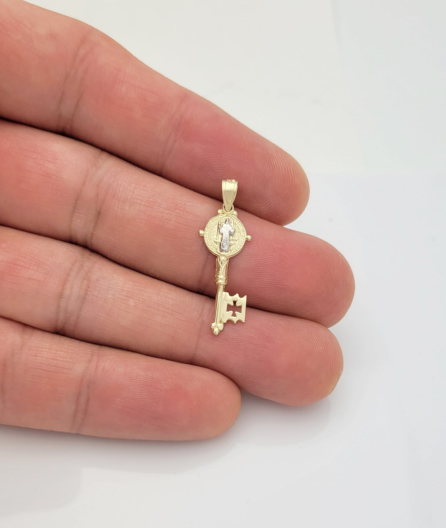 10k Yellow Gold De San Benito Key Pendant St Benedict Pendant Charm 1 inch