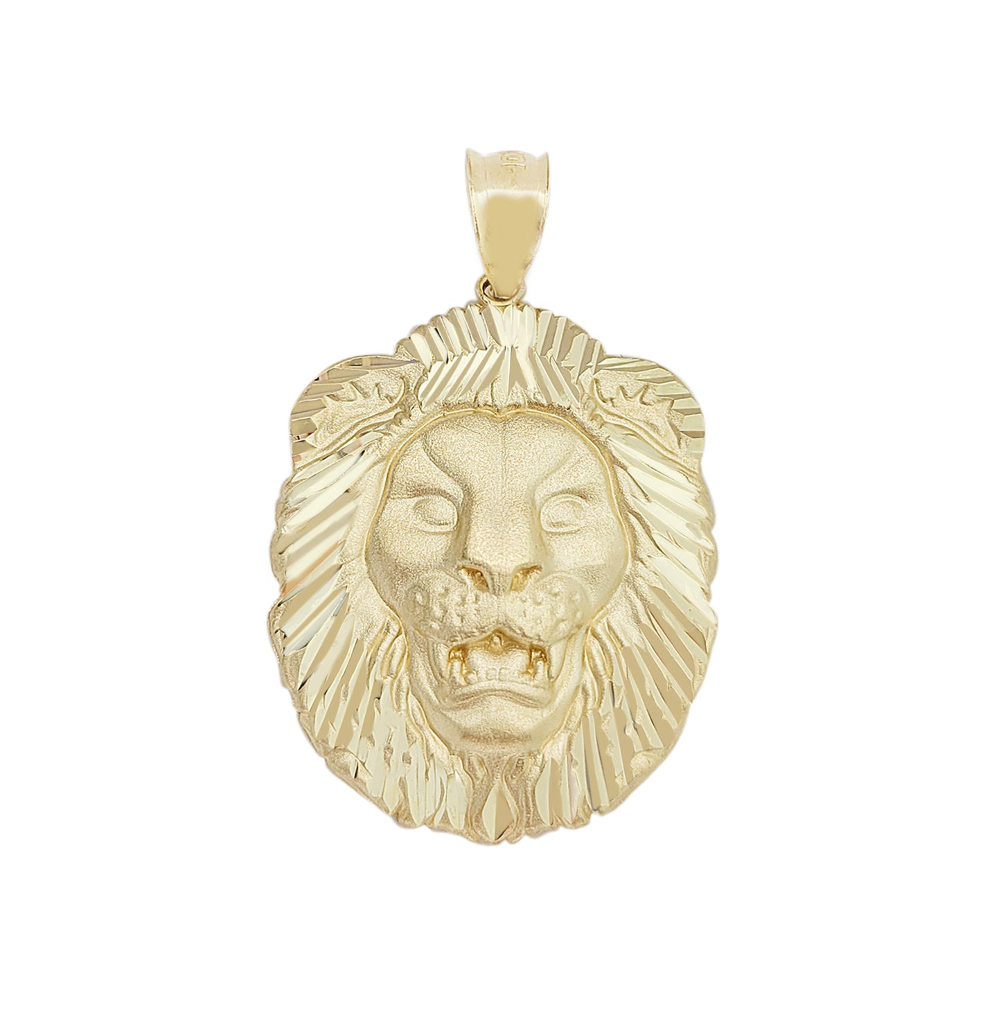 10K Yellow Gold Lion Head Charm Pendant Diamond Cut 1.5 inch