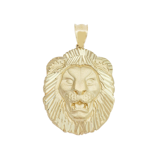 10K Yellow Gold Lion Head Charm Pendant Diamond Cut 1.5 inch