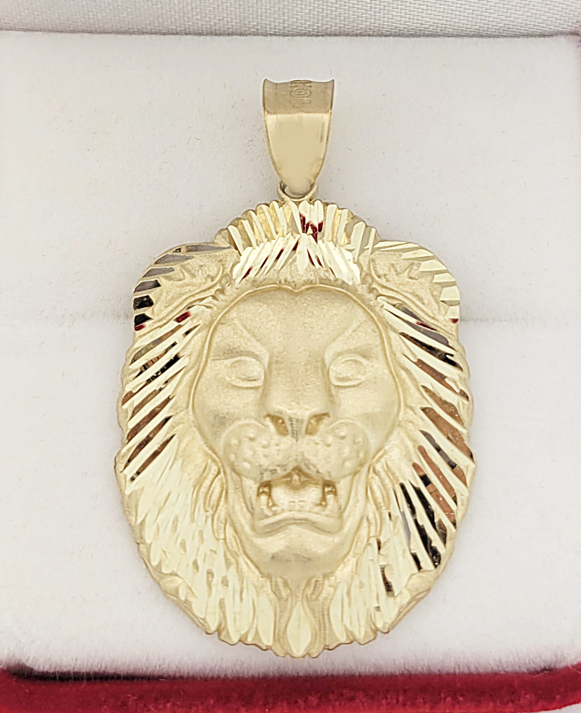 10K Yellow Gold Lion Head Charm Pendant Diamond Cut 1.5 inch