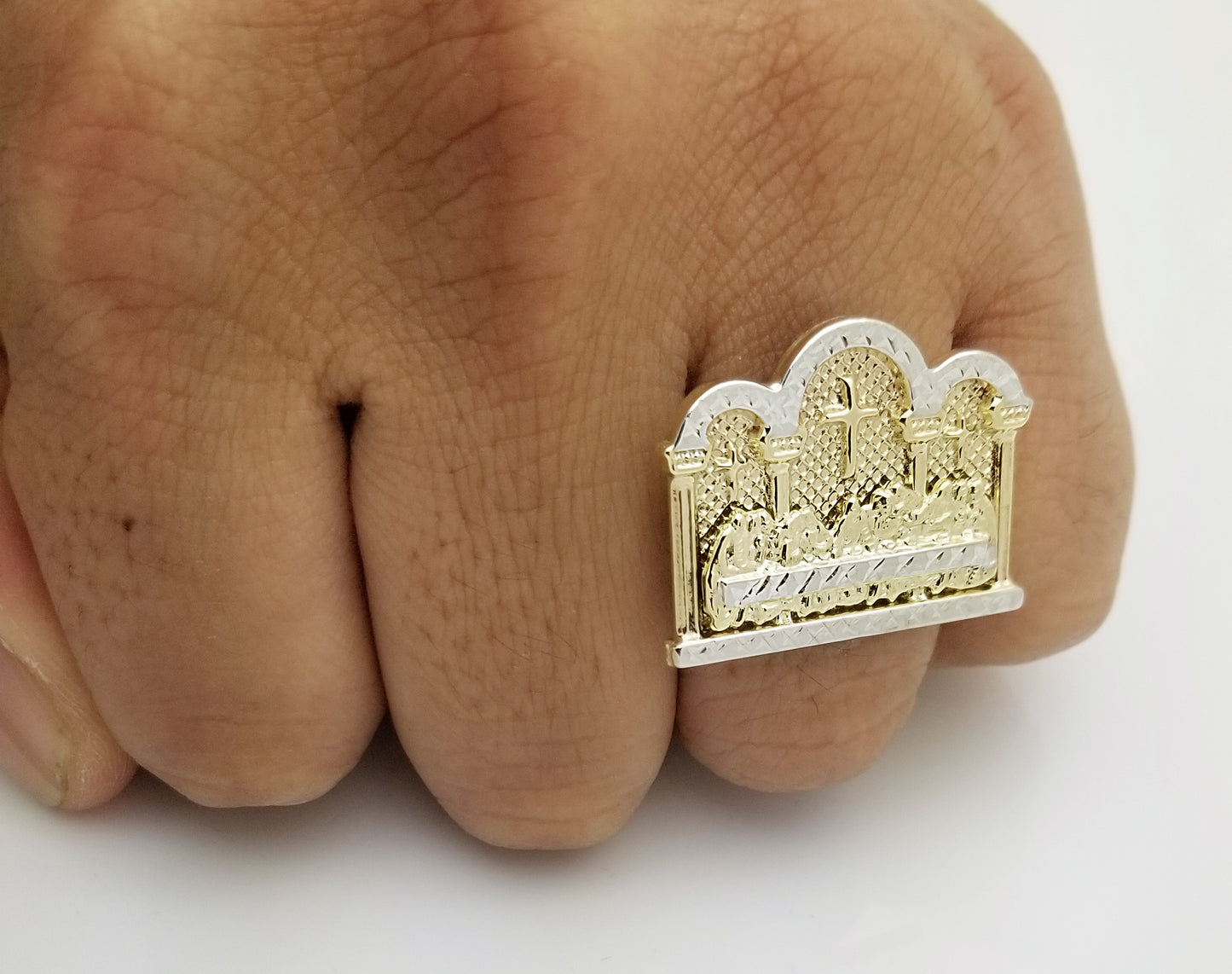 Men's 10K Yellow Gold Last Supper Ring Head Size 1.1 in x 0.9 in