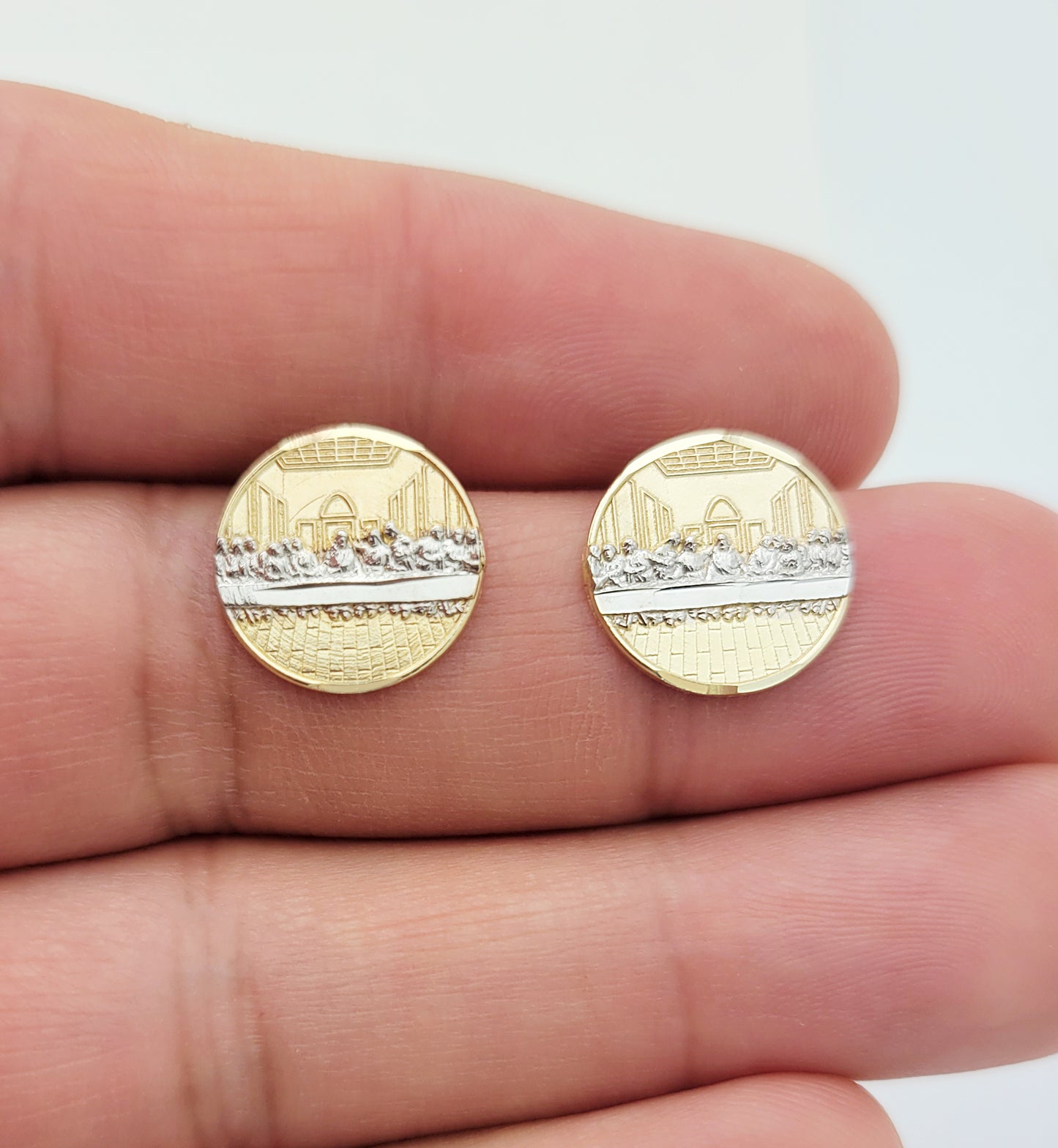 Men's Gold Last Supper Earrings 10K Yellow Gold