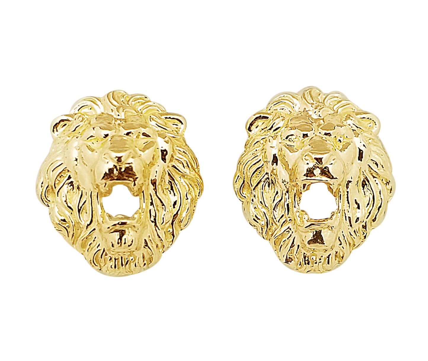 10K Yellow Gold Lion Head Earrings Lion Face Earrings