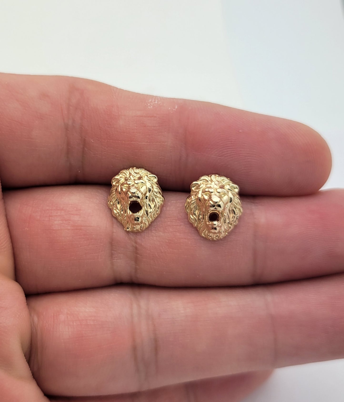 10K Yellow Gold Lion Head Earrings Lion Face Earrings