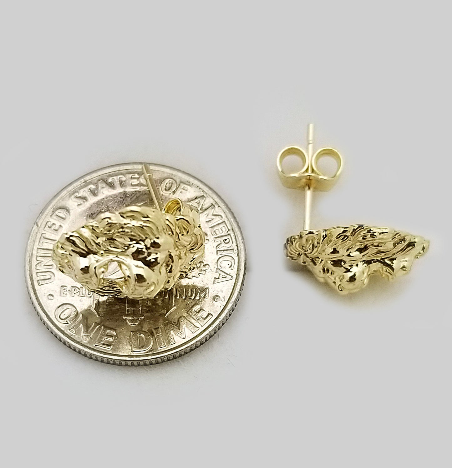 10K Yellow Gold Lion Head Earrings Lion Face Earrings