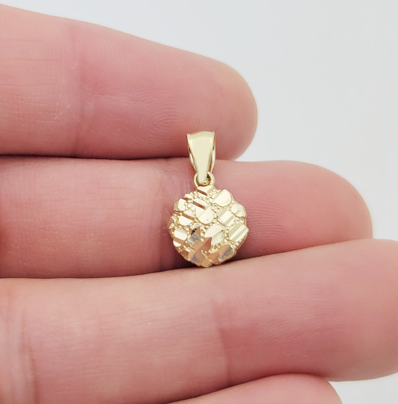 10k Yellow Gold Round Nugget Pendant Nugget Charm 9.5 mm Diameter