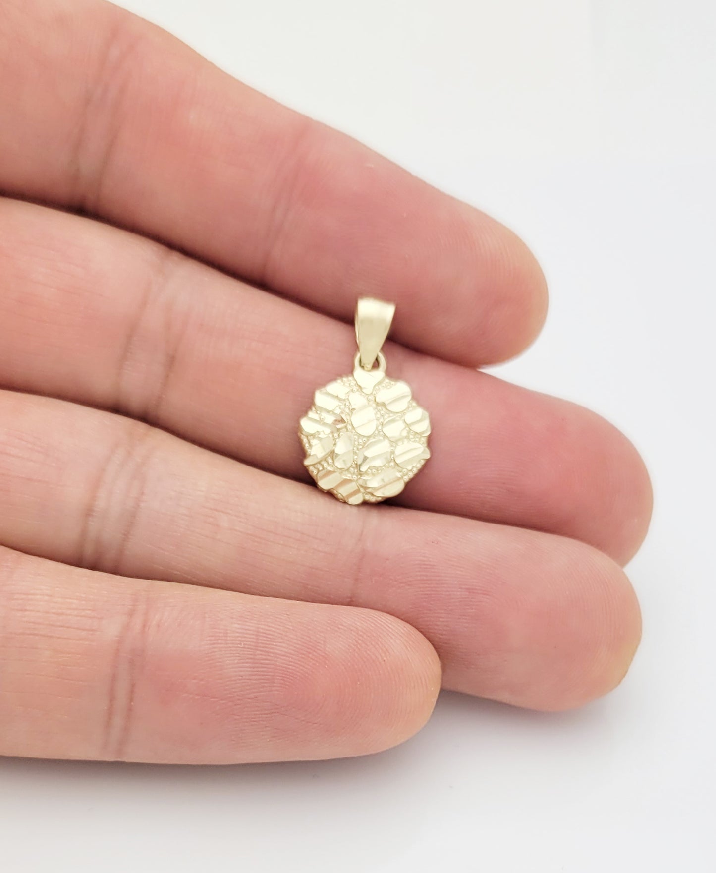 10k Yellow Gold Round Nugget Pendant Nugget Charm 12 mm(0.5 inch) Diameter