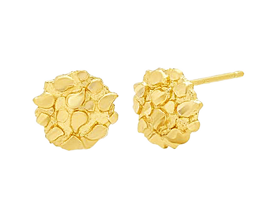 10K Gold Nugget Earrings Round Nugget 8.5 mm(0.3 inch)