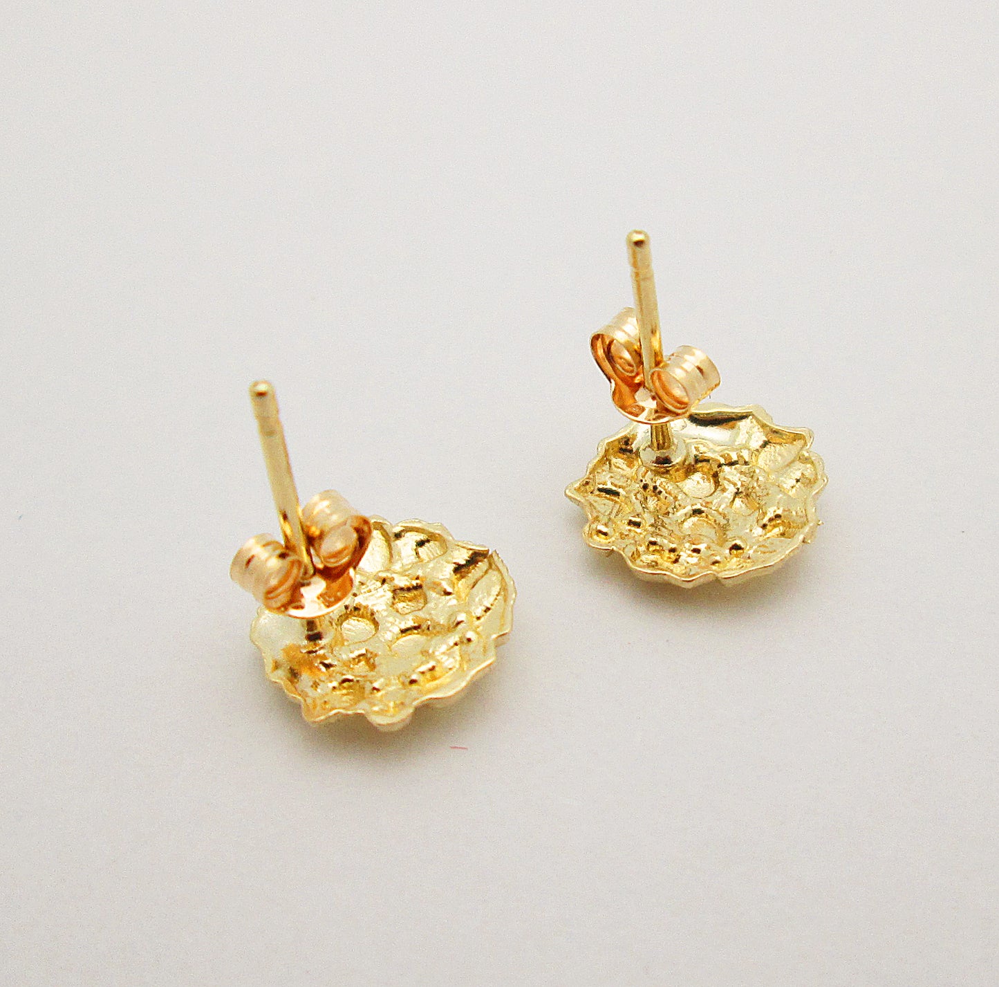 10K Yellow Gold Nugget Earrings Round Nugget 0.4 inch