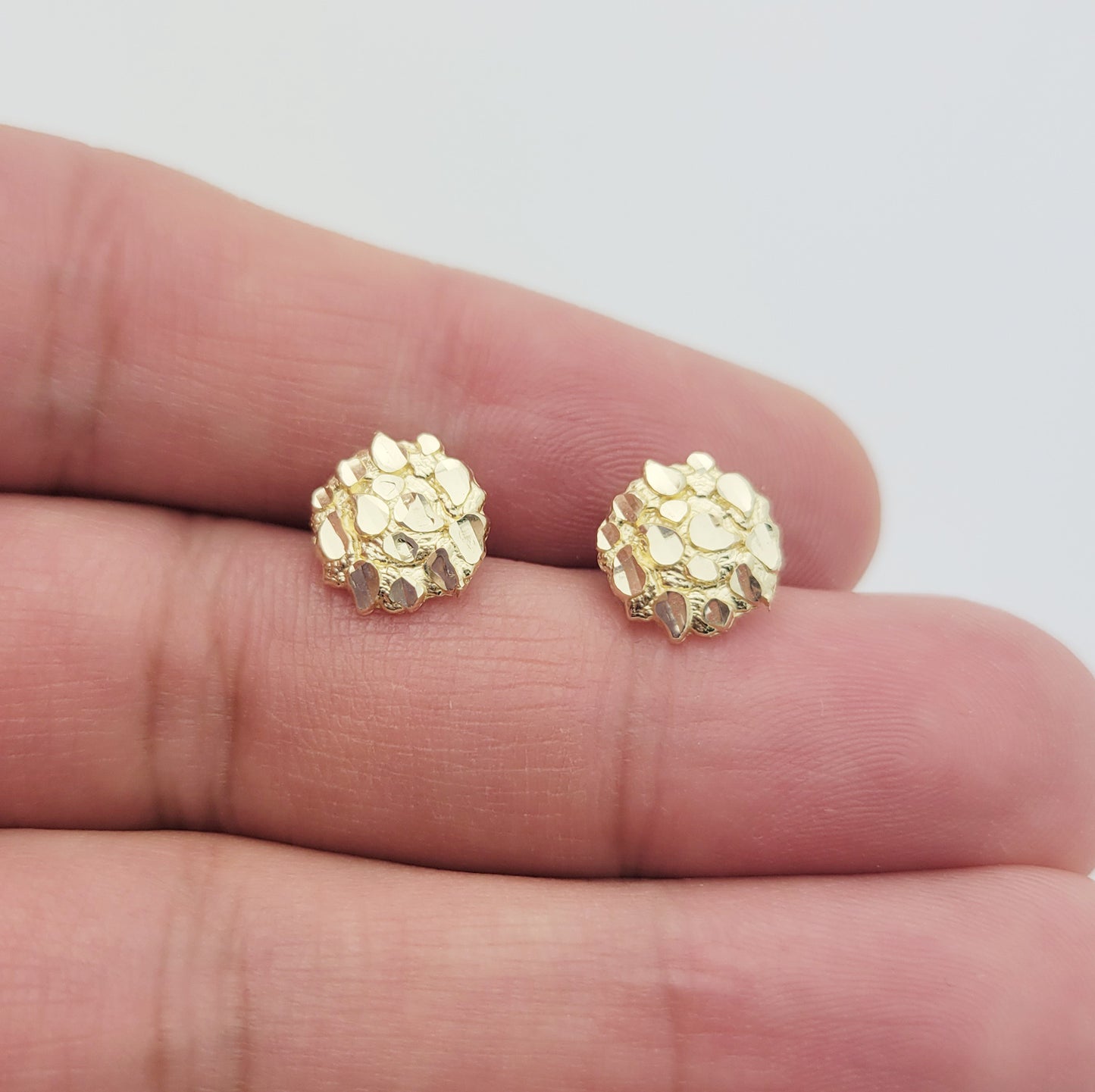 10K Yellow Gold Nugget Earrings Round Nugget 0.4 inch