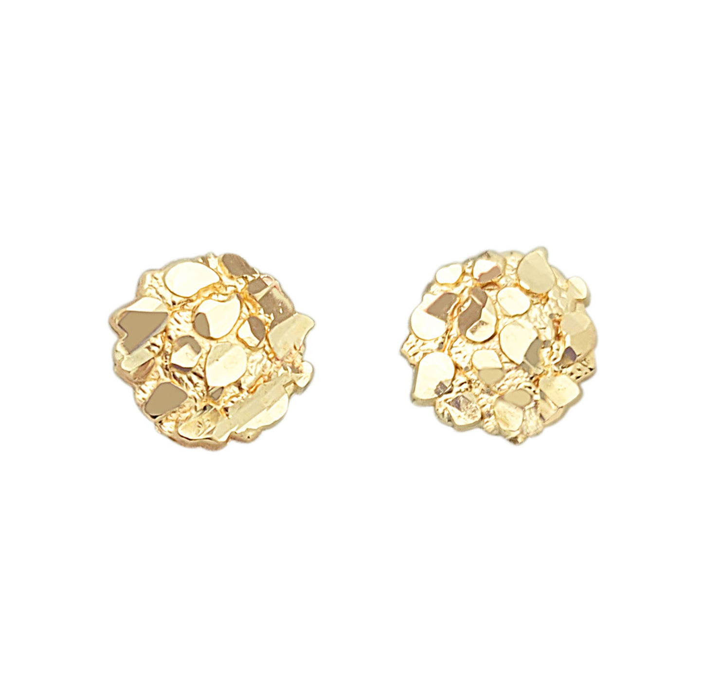 10K Yellow Gold Nugget Earrings Round Nugget 0.4 inch