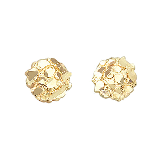 10K Yellow Gold Nugget Earrings Round Nugget 0.4 inch