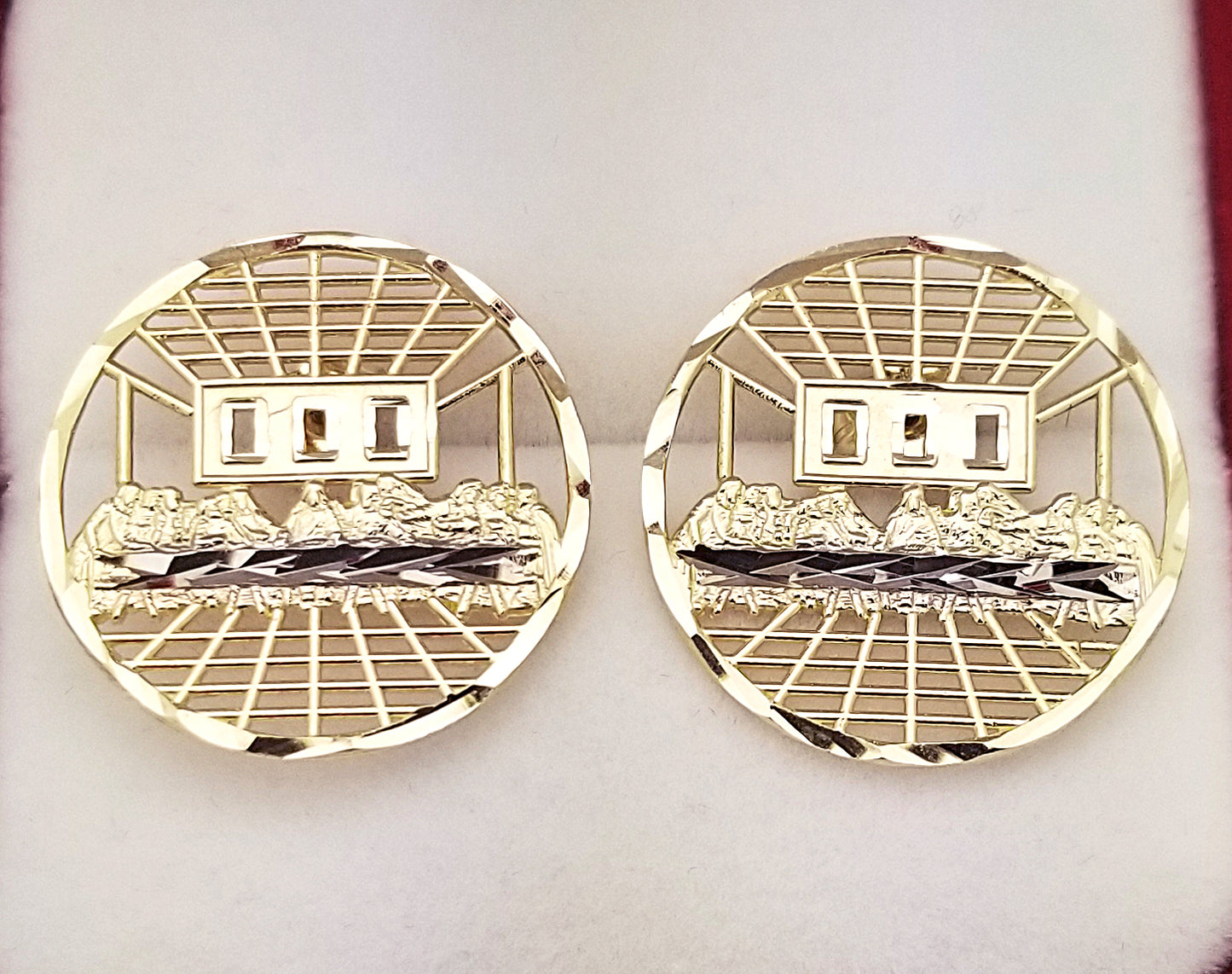 10k Yellow Gold Last Supper Earrings Round Diamond Cut