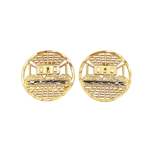 10k Yellow Gold Last Supper Earrings Round Diamond Cut