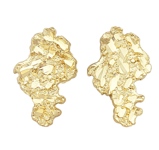 Mens 10k Yellow Gold Nugget Earrings 0.75 inch