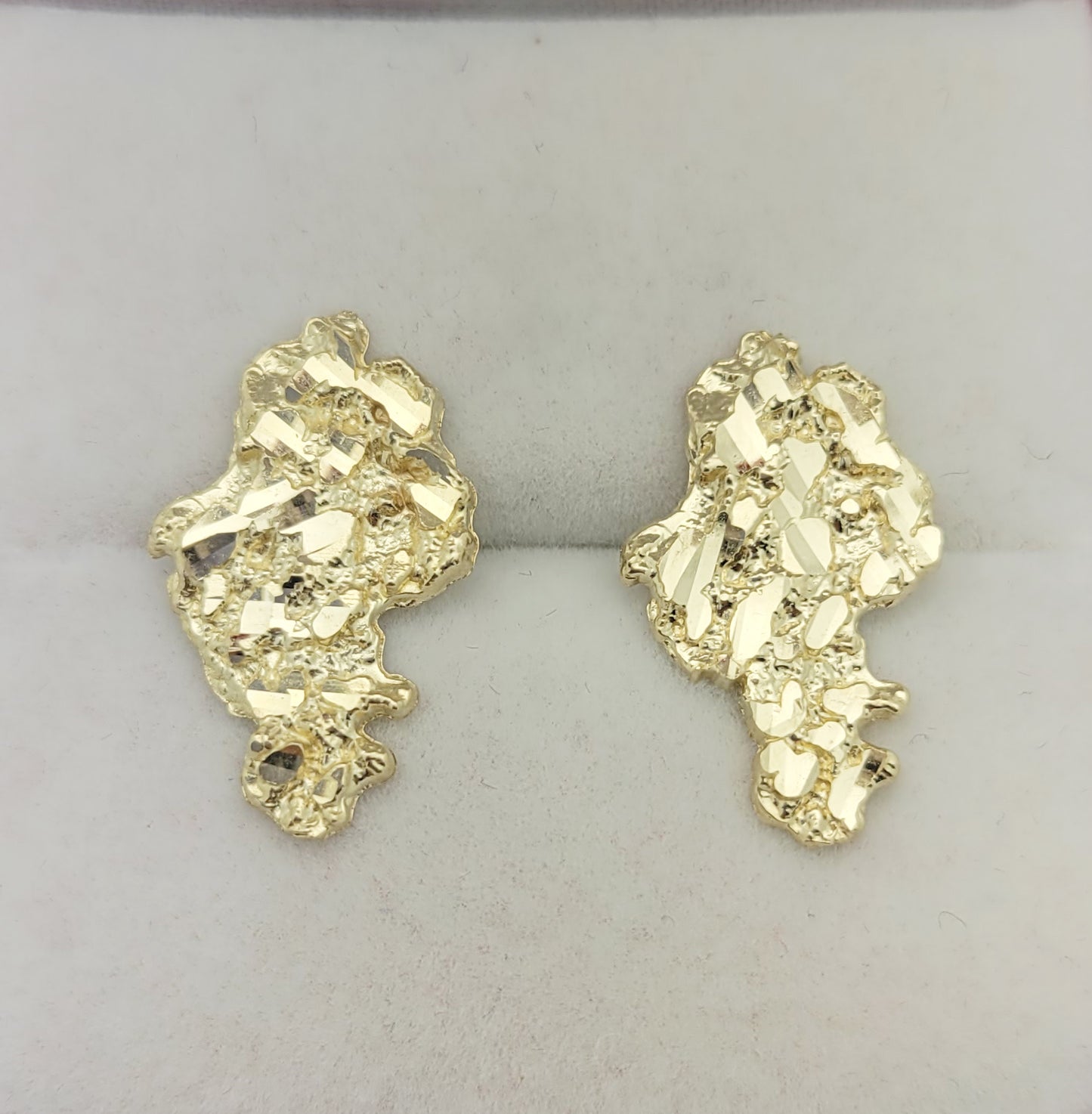 Mens 10k Yellow Gold Nugget Earrings 0.75 inch