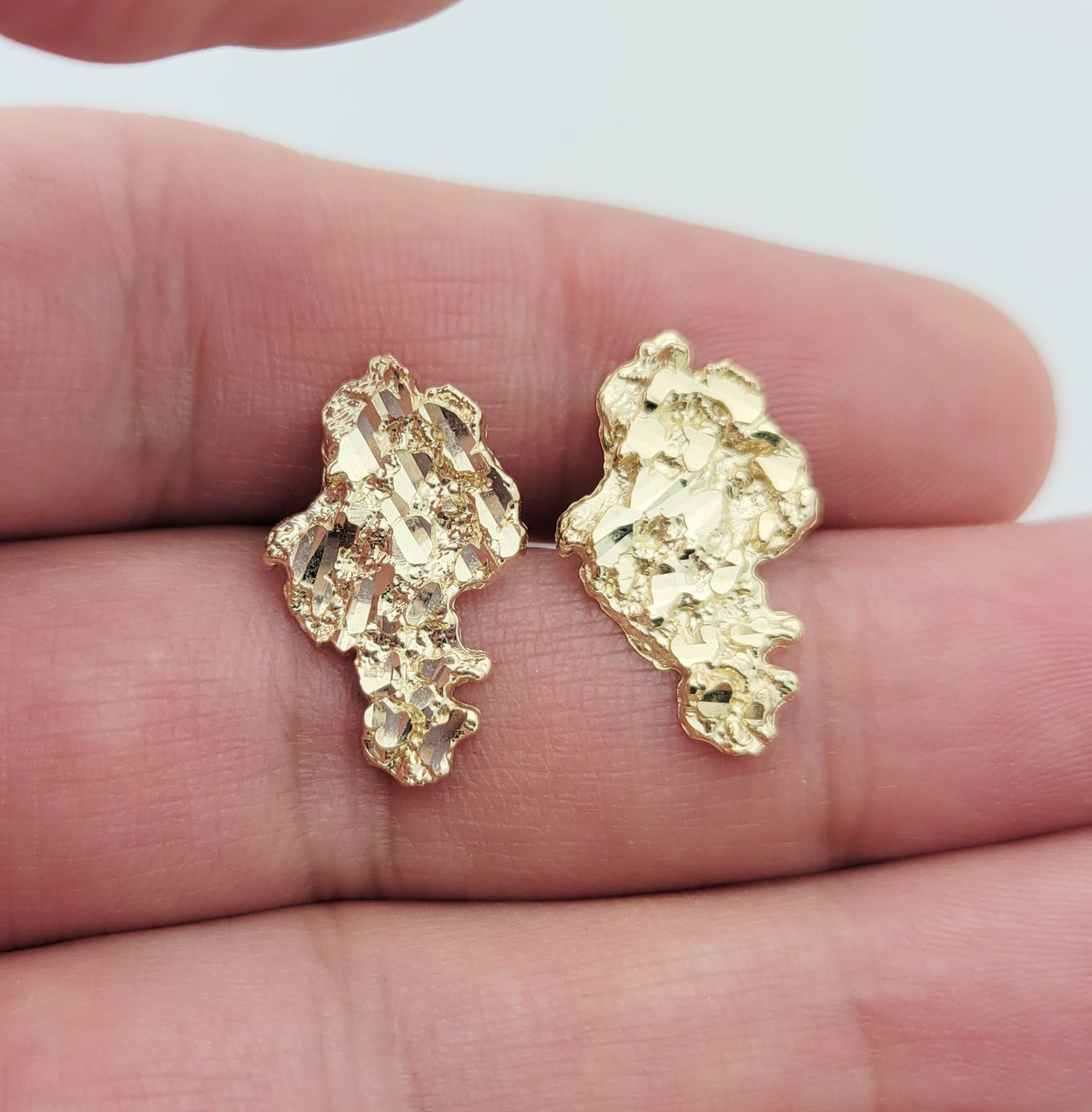 Mens 10k Yellow Gold Nugget Earrings 0.75 inch